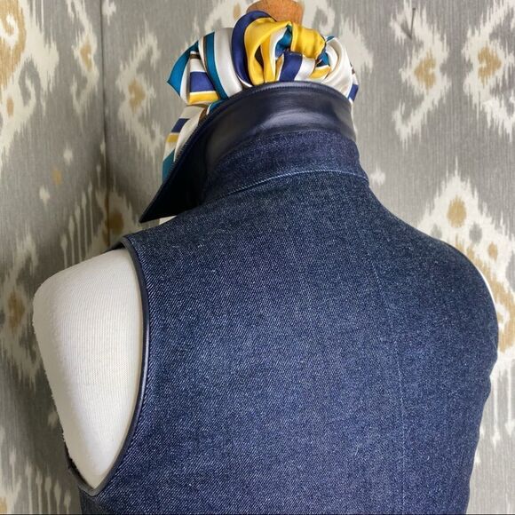 Ralph Lauren Midnight Indigo Wash Cotton Stretch Denim Lamb Leather Sheath Dress - Picture 11 of 15